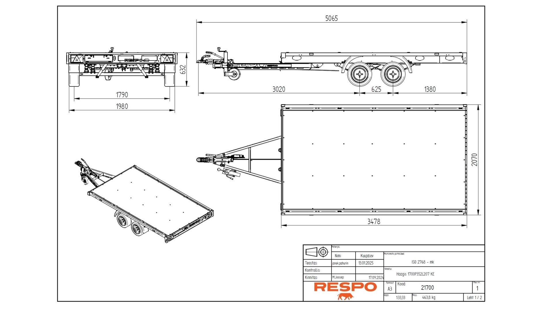 1700P352L207 Платформний причіп