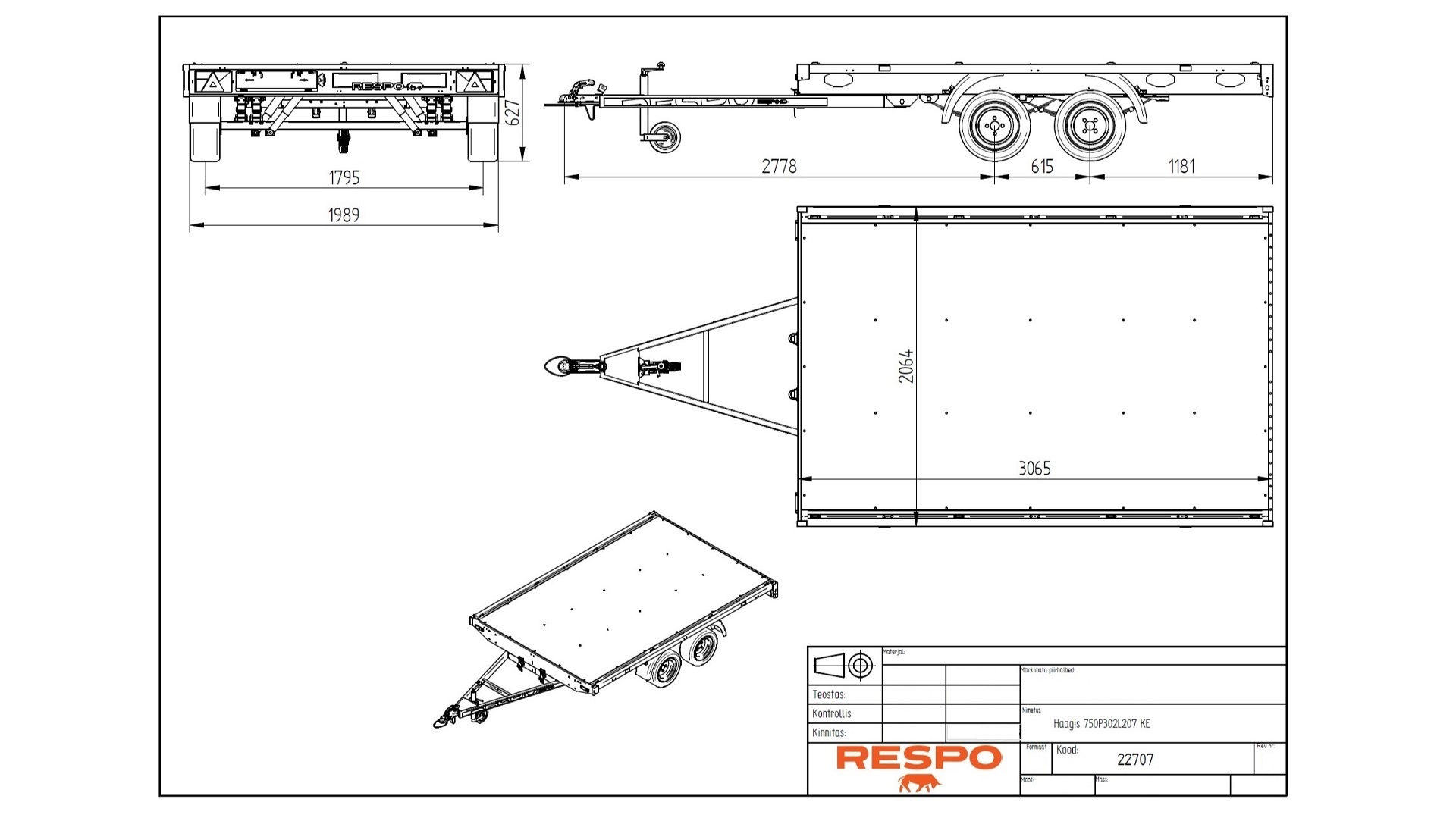 750P302L207 Платформний причіп