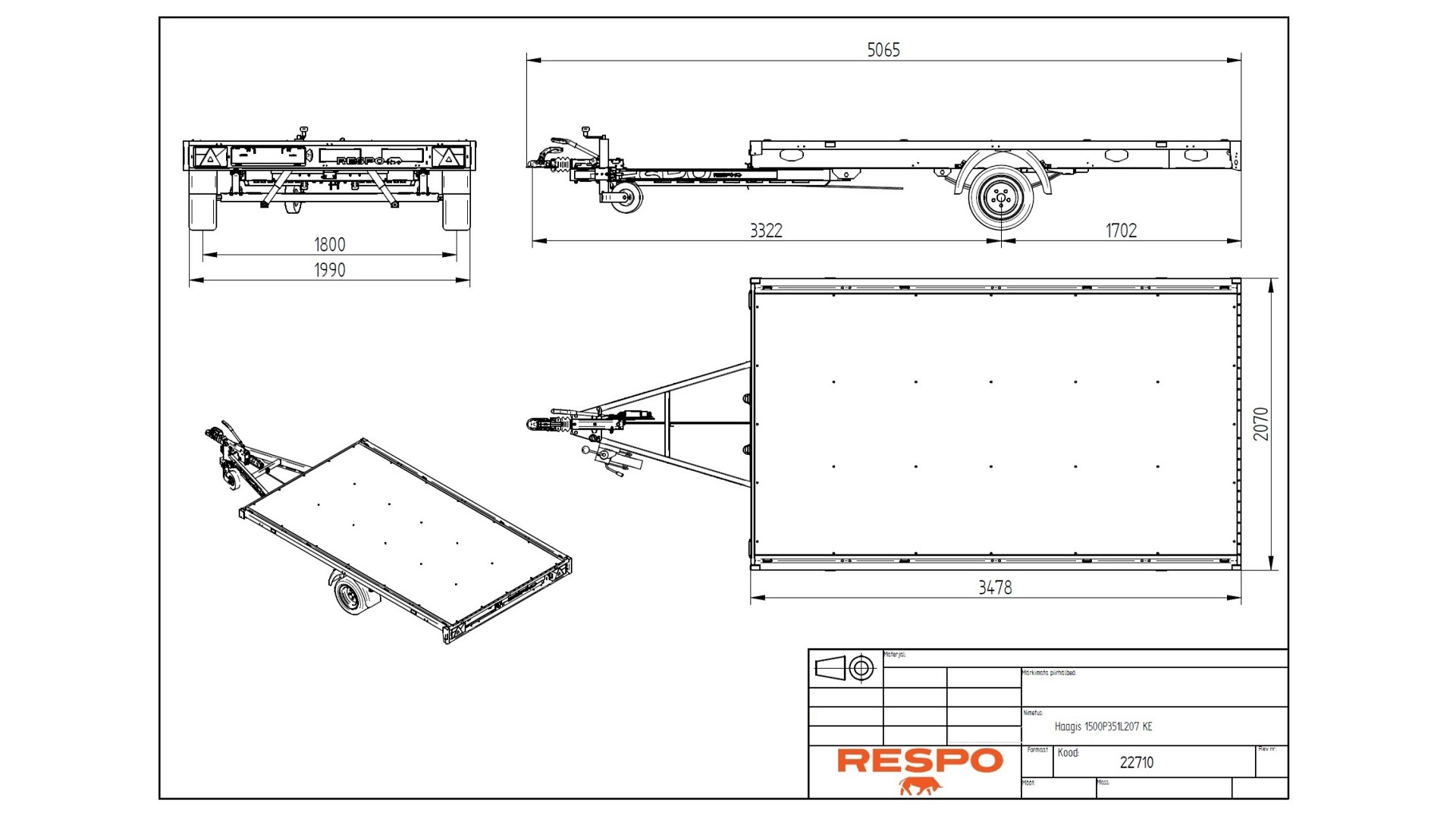 1500P351L207 Платформний причіп