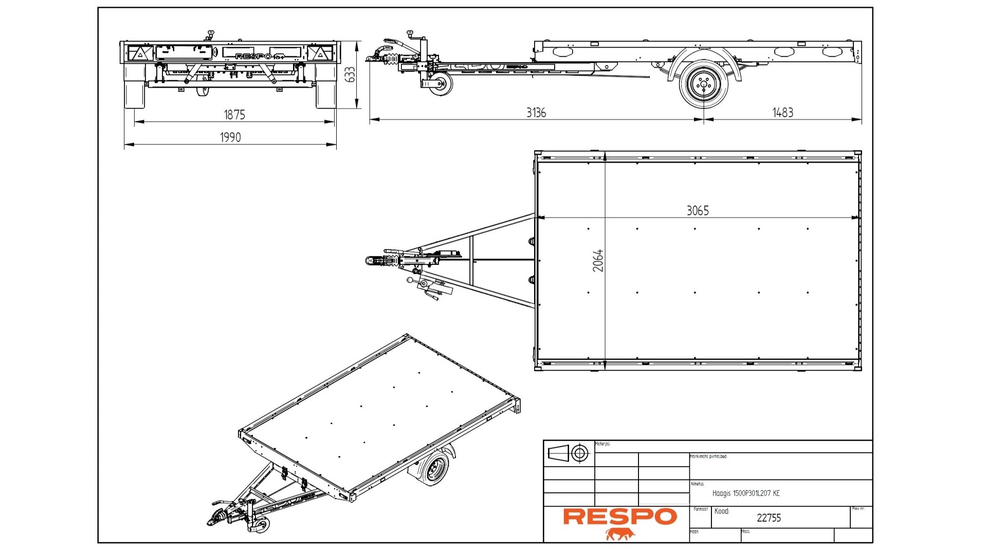 1500P301L207 Платформний причіп